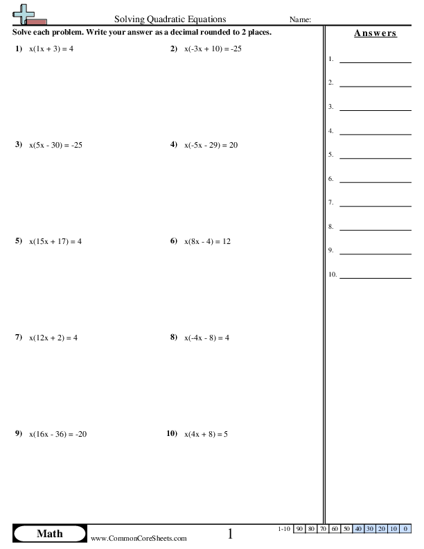 News & Updates - Solving Quadratic Equations worksheet